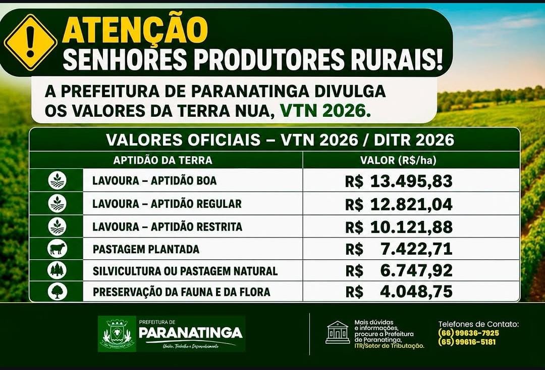 Foto: Reprodução/Prefeitura de Paranatinga - MT